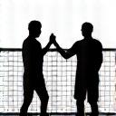 Two players high-fiving on a pickleball court, signifying partner matching