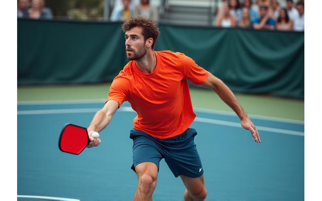 Pickleball player demonstrating a powerful serve